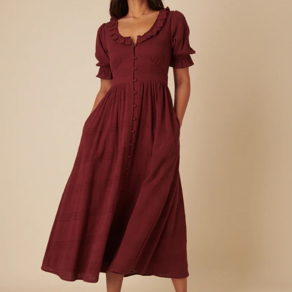 Nobody’s Child | Burgundy Flossie Dress | Christy Dawn Reformation Sezane